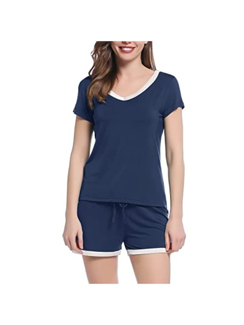 Bamboo Viscose Pajama Set Short Sleeve V-Neck Sleepwear